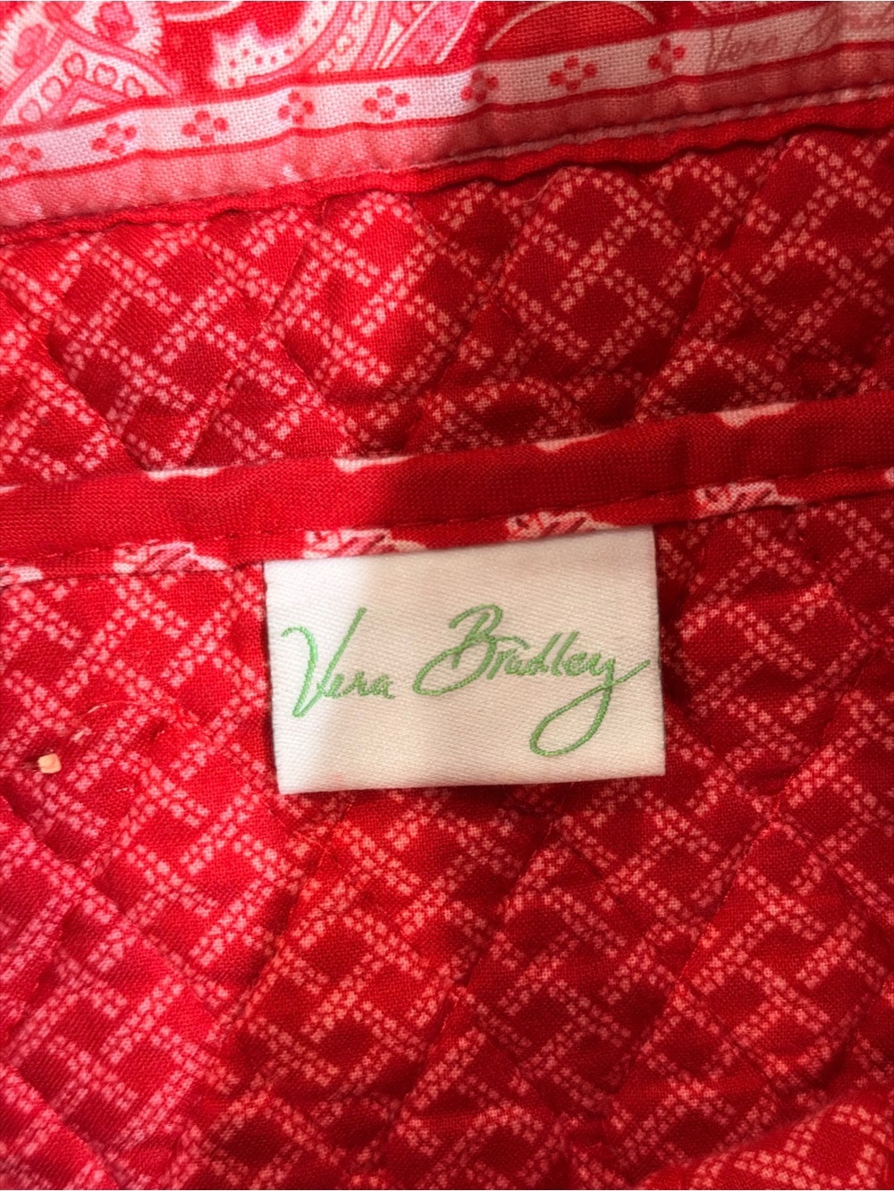 Vera Bradley Red Quilted Tote with Paisley Trim - Picture 5 of 6